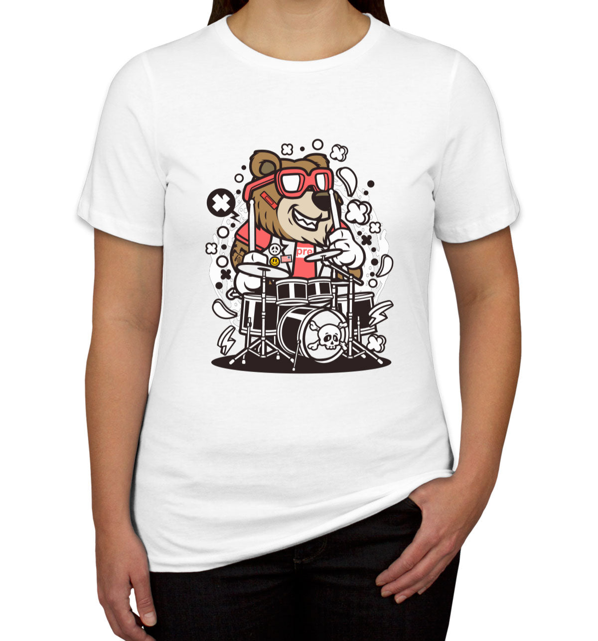 Cool Punk Rock Bear Drummer Women's T-shirt