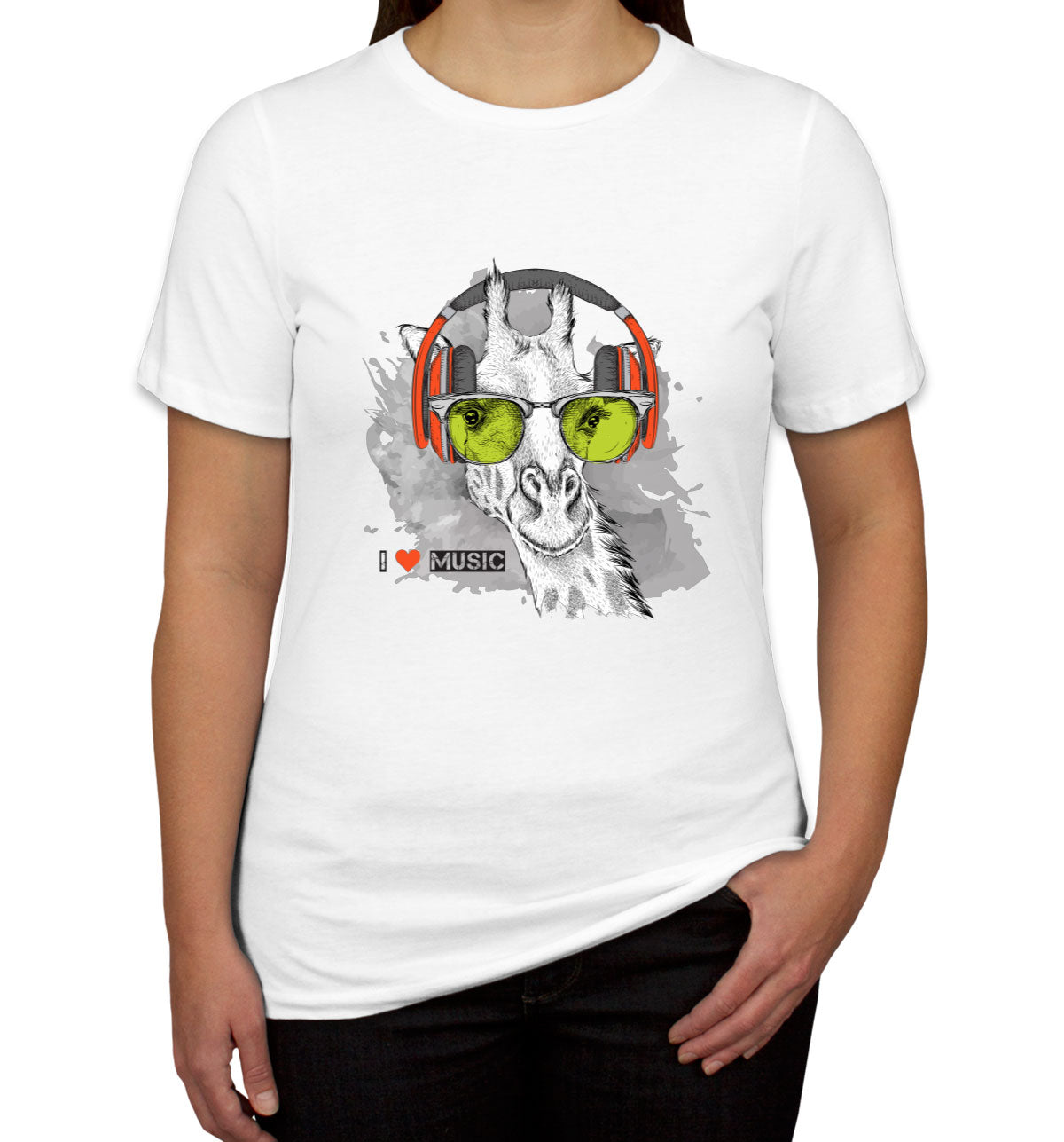 I Love Music Giraffe With Headphones Women's T-shirt