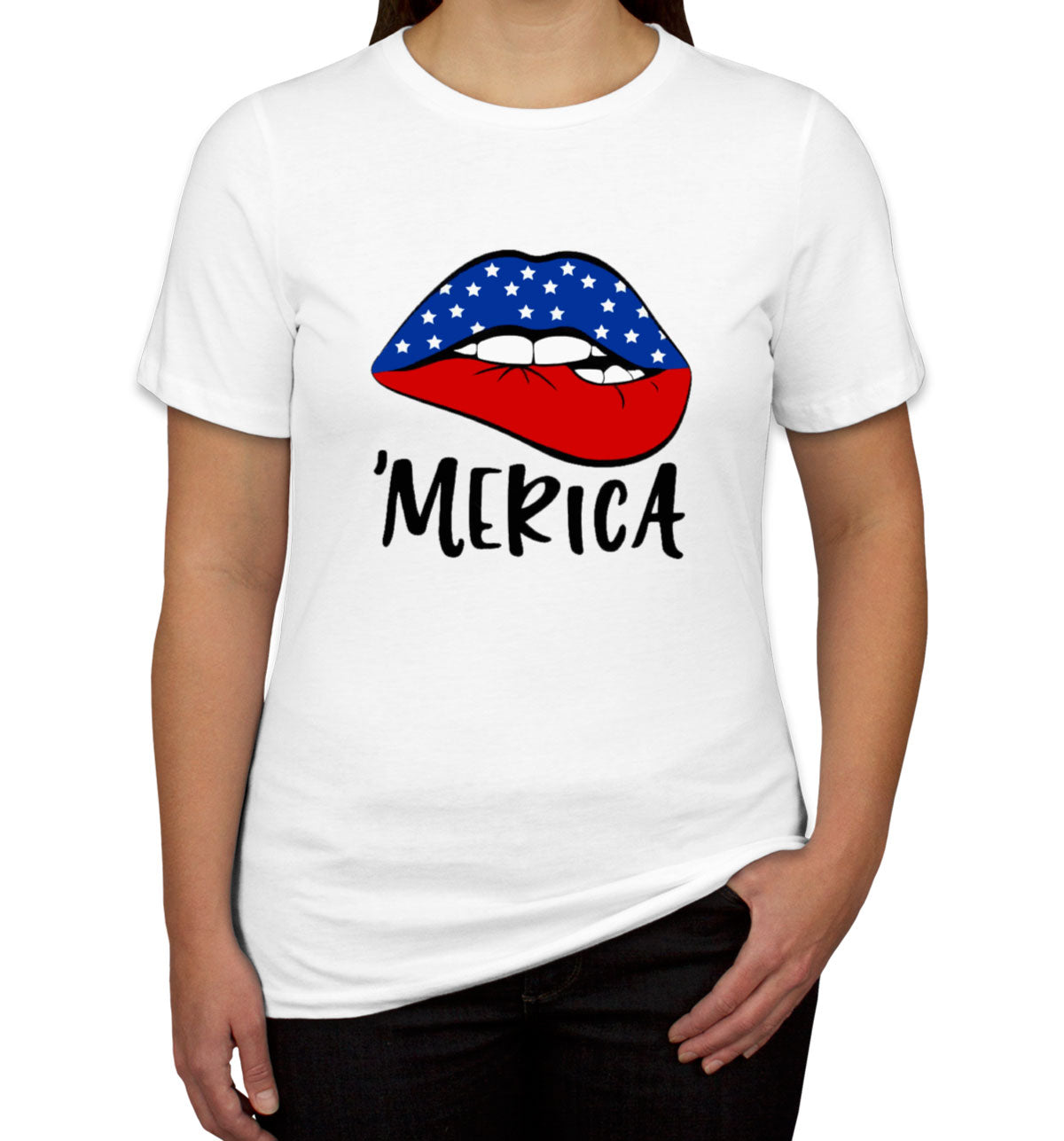 Lipstick Merica American Flag Patriotic Women's T-shirt
