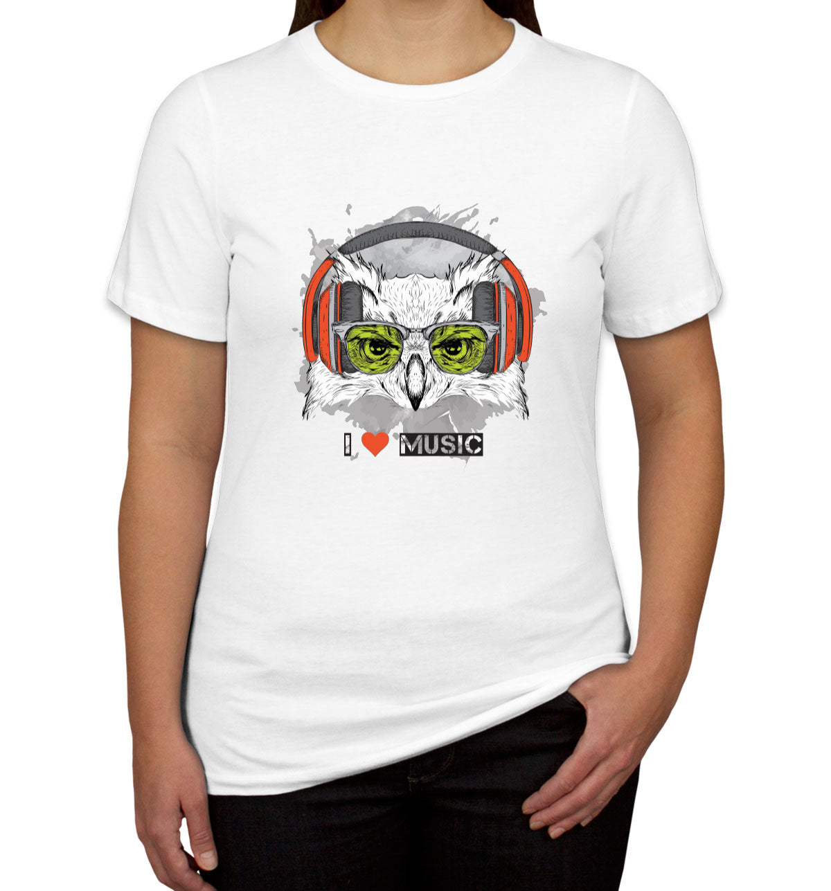 I Love Music Owl With Headphones Women's T-shirt