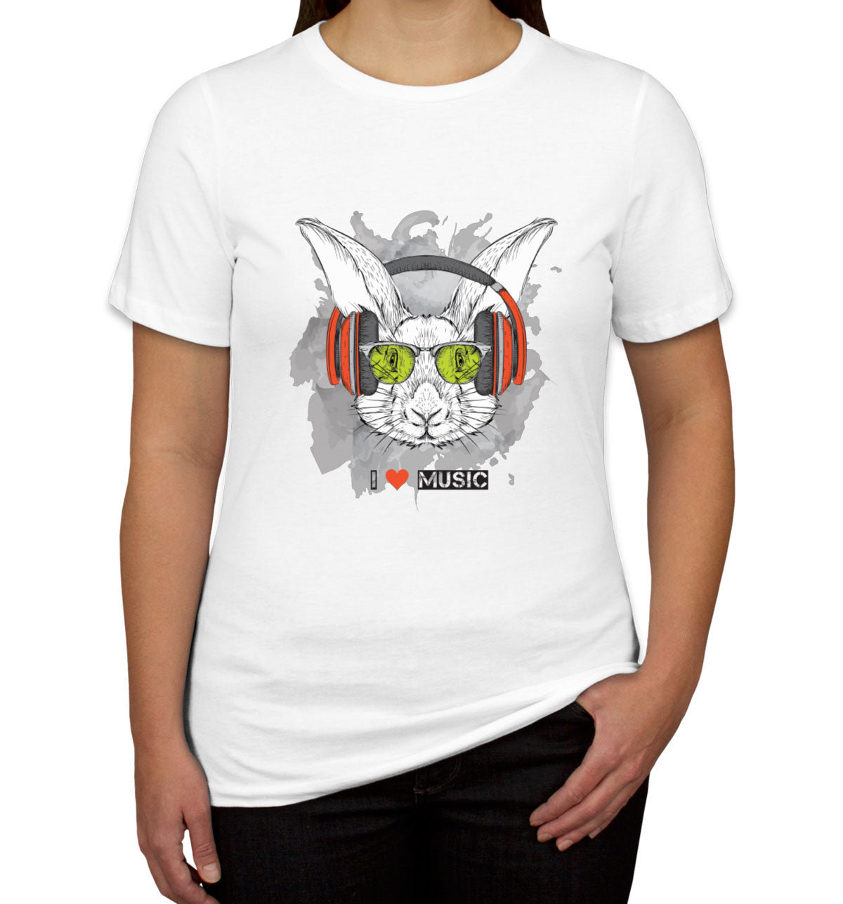 I Love Music Rabbit With Headphones Women's T-shirt