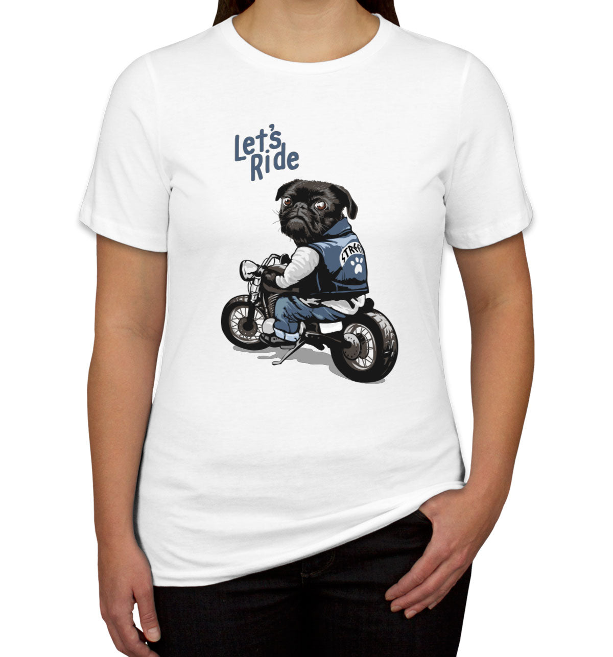 Pug Dog Riding Motorcycle Women's T-shirt