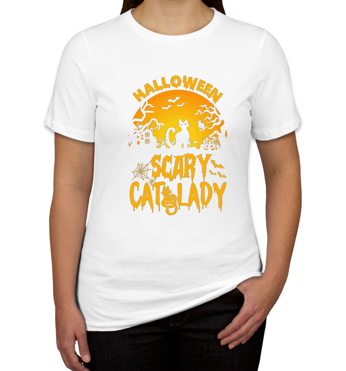 Scary Cat Lady Halloween Women's T-shirt