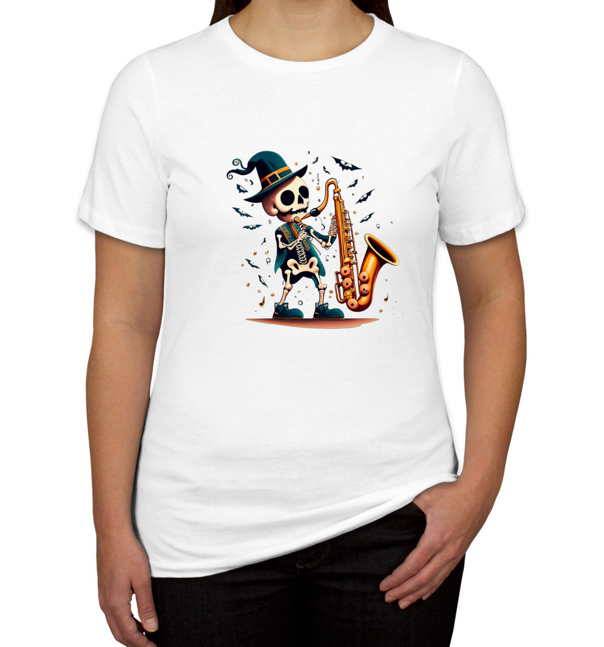 Skeleton Playing Saxophone Women's T-shirt