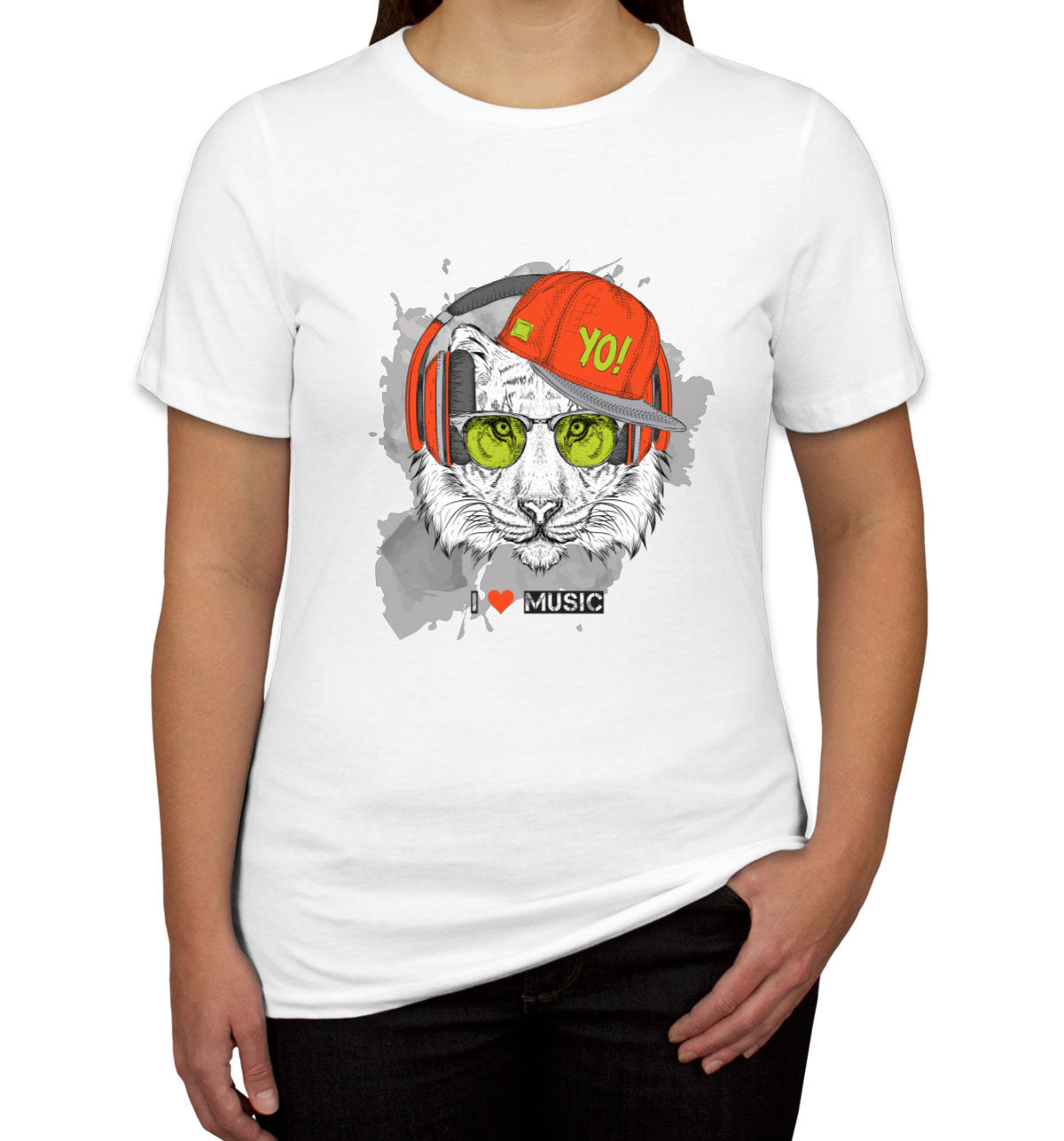I Love Music Tiger With Headphones Women's T-shirt