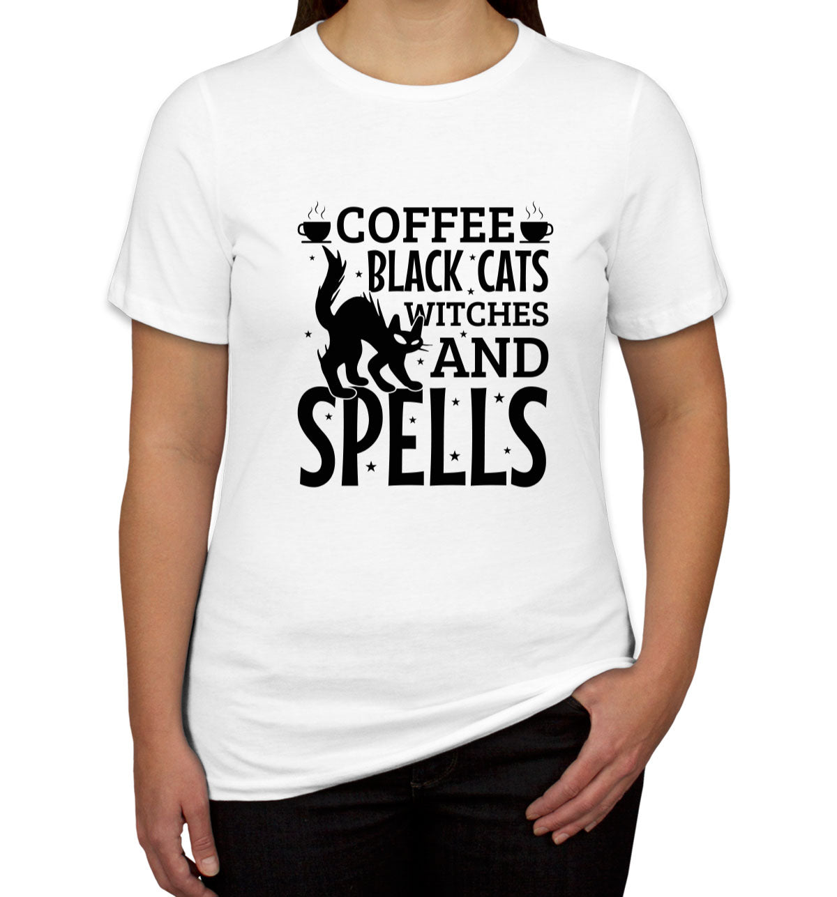 Coffee Black Cats Witches And Spells Halloween Women's T-shirt