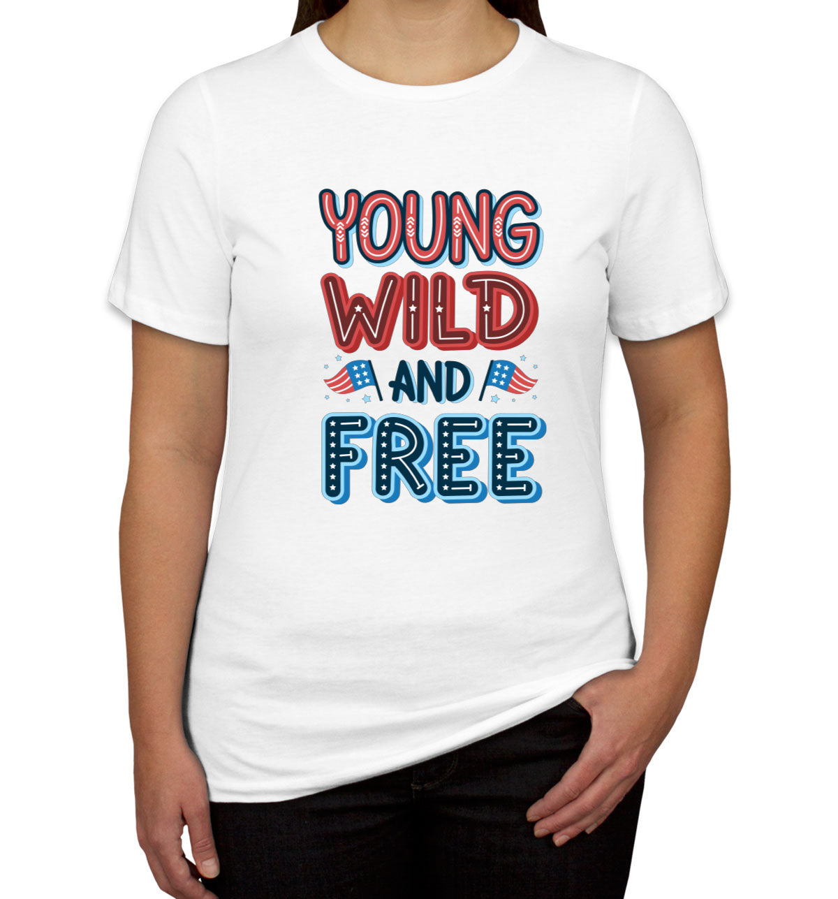 Young Wild And Free Patriotic Women's T-shirt