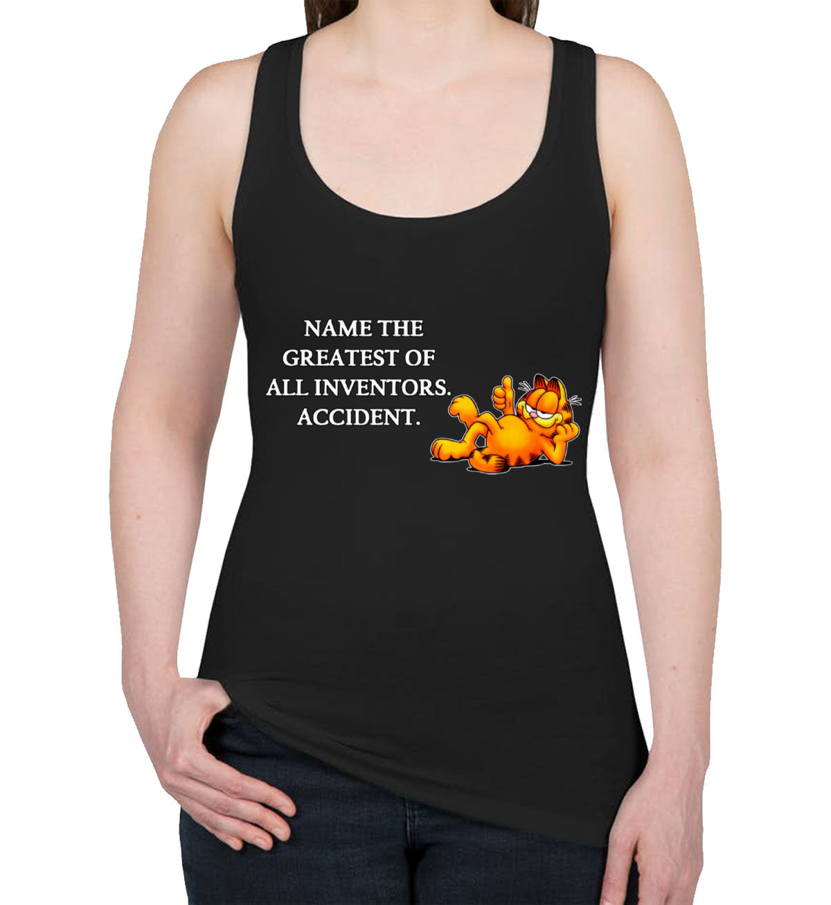 Name The Greatest Of All Inventors. Accident. Mark Twain Women's Racerback Tank Top