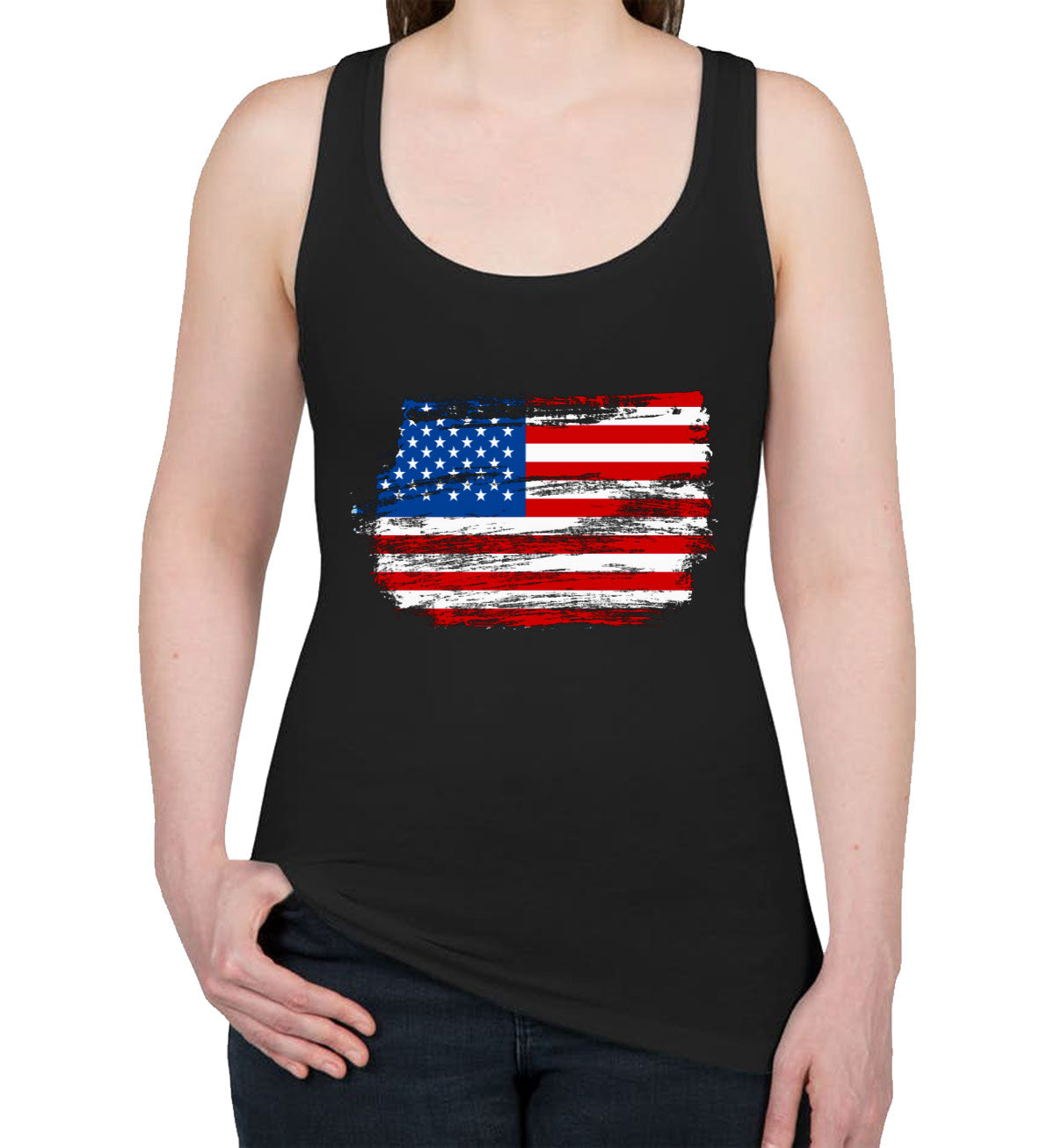 Distressed USA American Flag Women's Racerback Tank Top