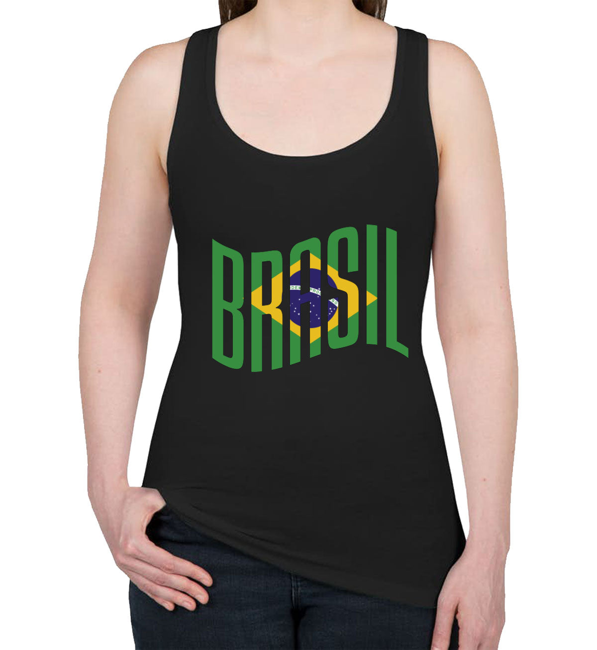 Brasil Typography With Brazil Flag Women's Racerback Tank Top