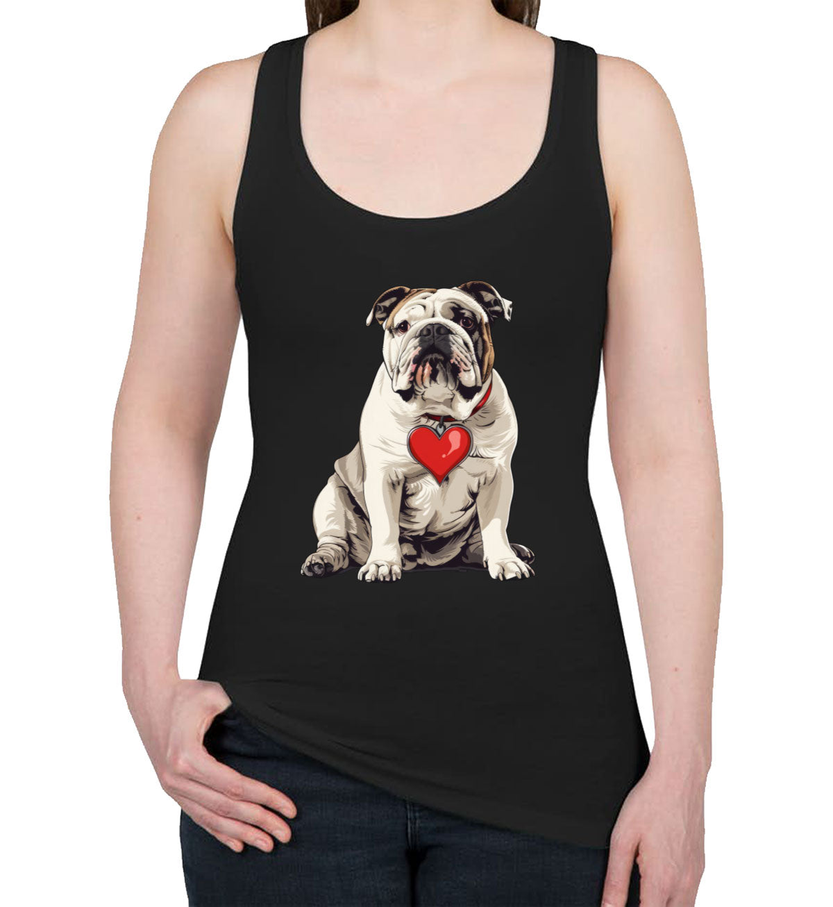 Bulldog With Heart Women's Racerback Tank Top