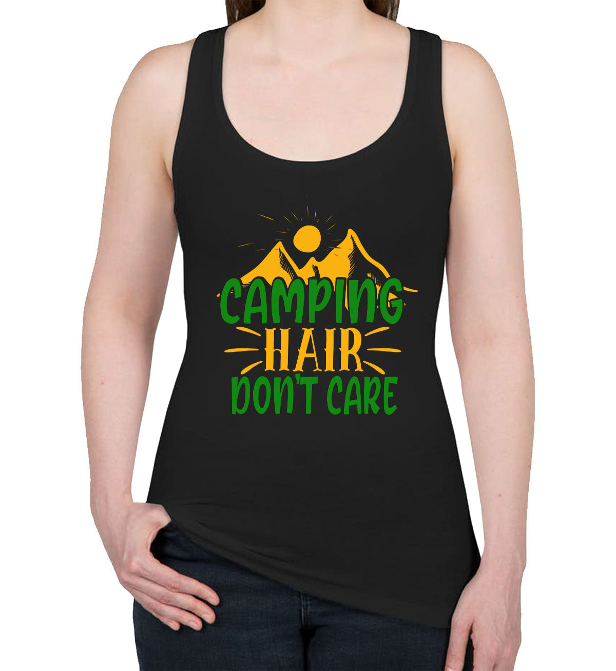 Camping Hair Don't Care Women's Racerback Tank Top