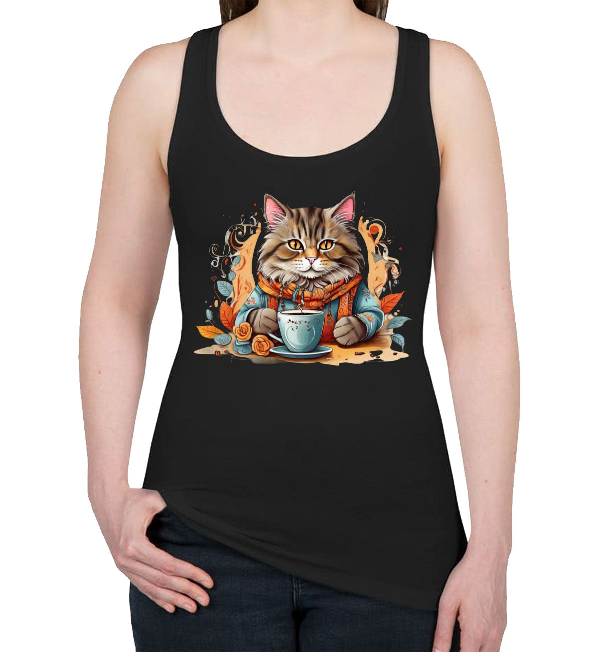 Cat Coffee Lover Women's Racerback Tank Top