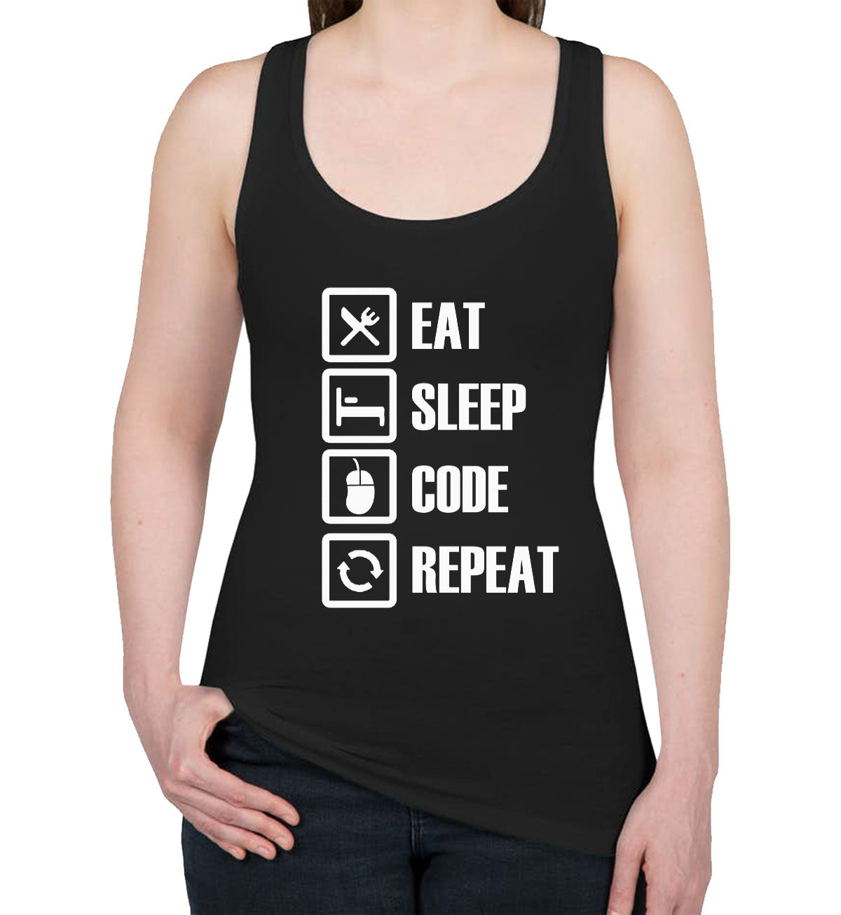 Eat Sleep Code Repeat Coding Women's Racerback Tank Top