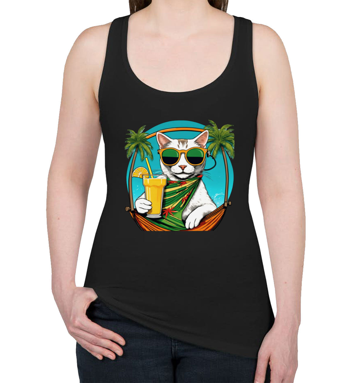 Cool Cat With Sunglasses Women's Racerback Tank Top