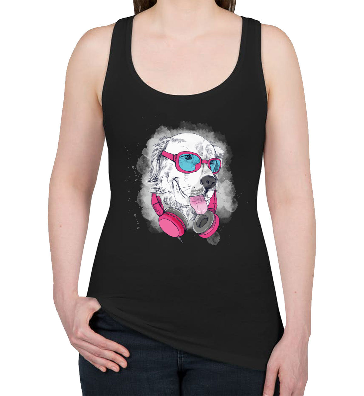 Cool Dog With Headphone Women's Racerback Tank Top