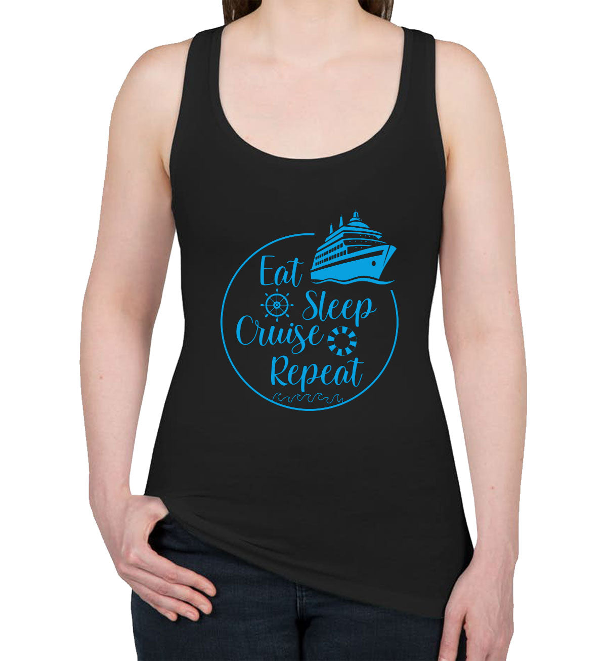 Eat Sleep Cruise Repeat Women's Racerback Tank Top