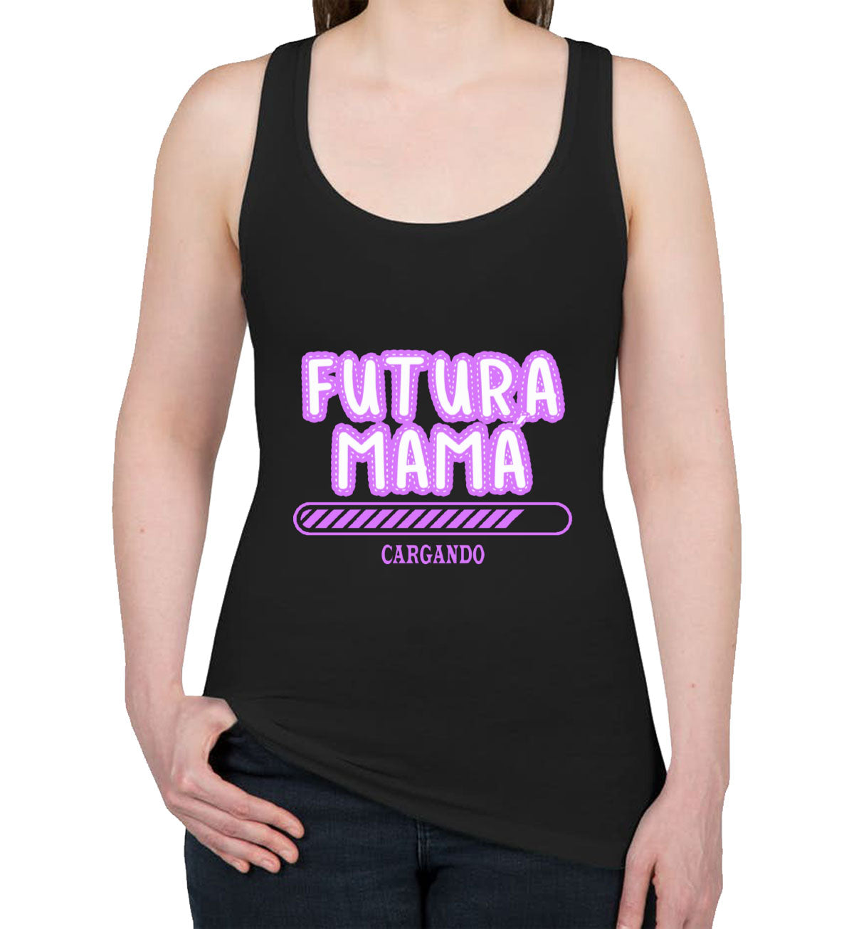 Futura Mamá Cargando Spanish Pregnancy Announcement Women's Racerback Tank Top