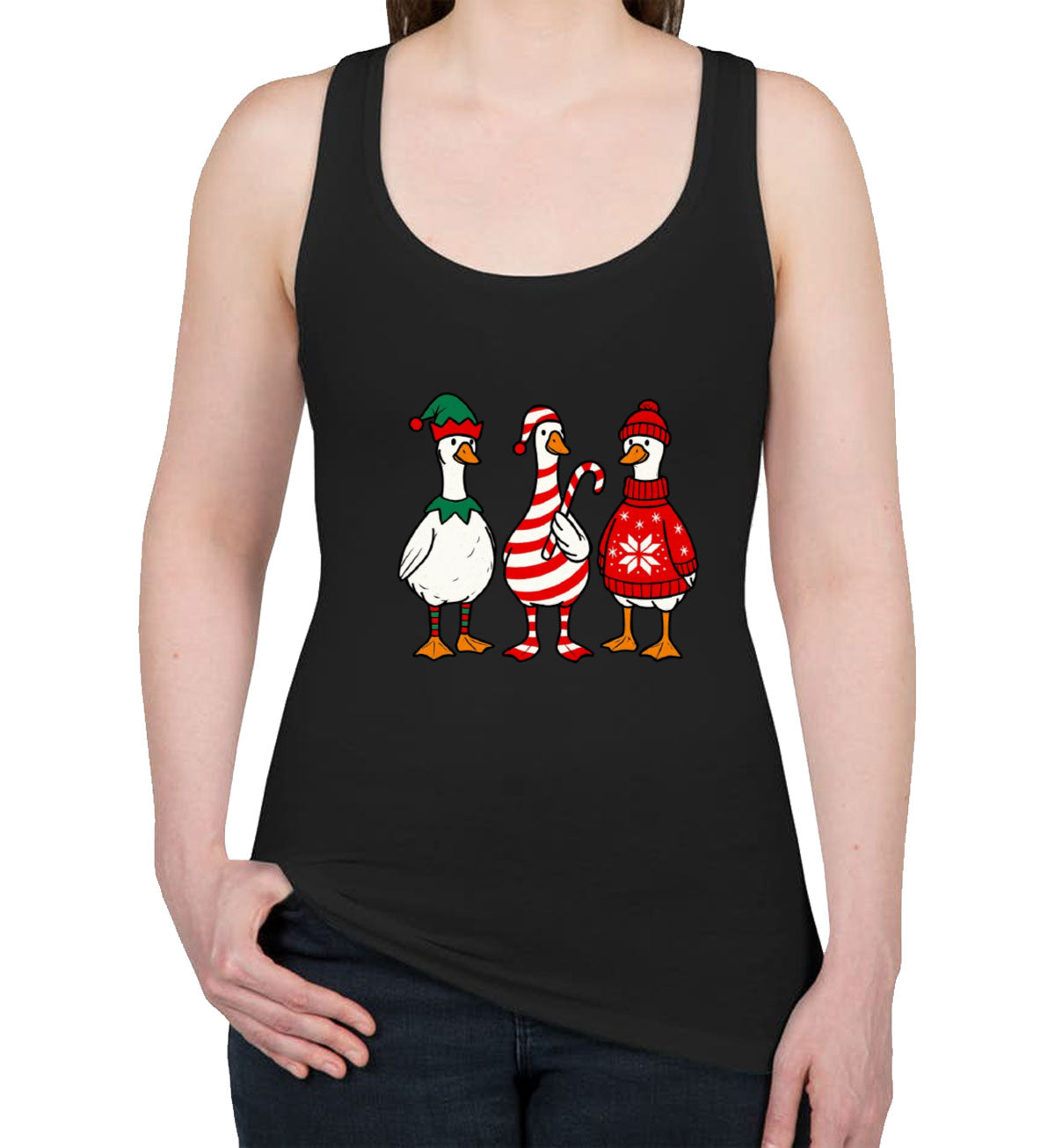 Funny Christmas Gooses Women's Racerback Tank Top