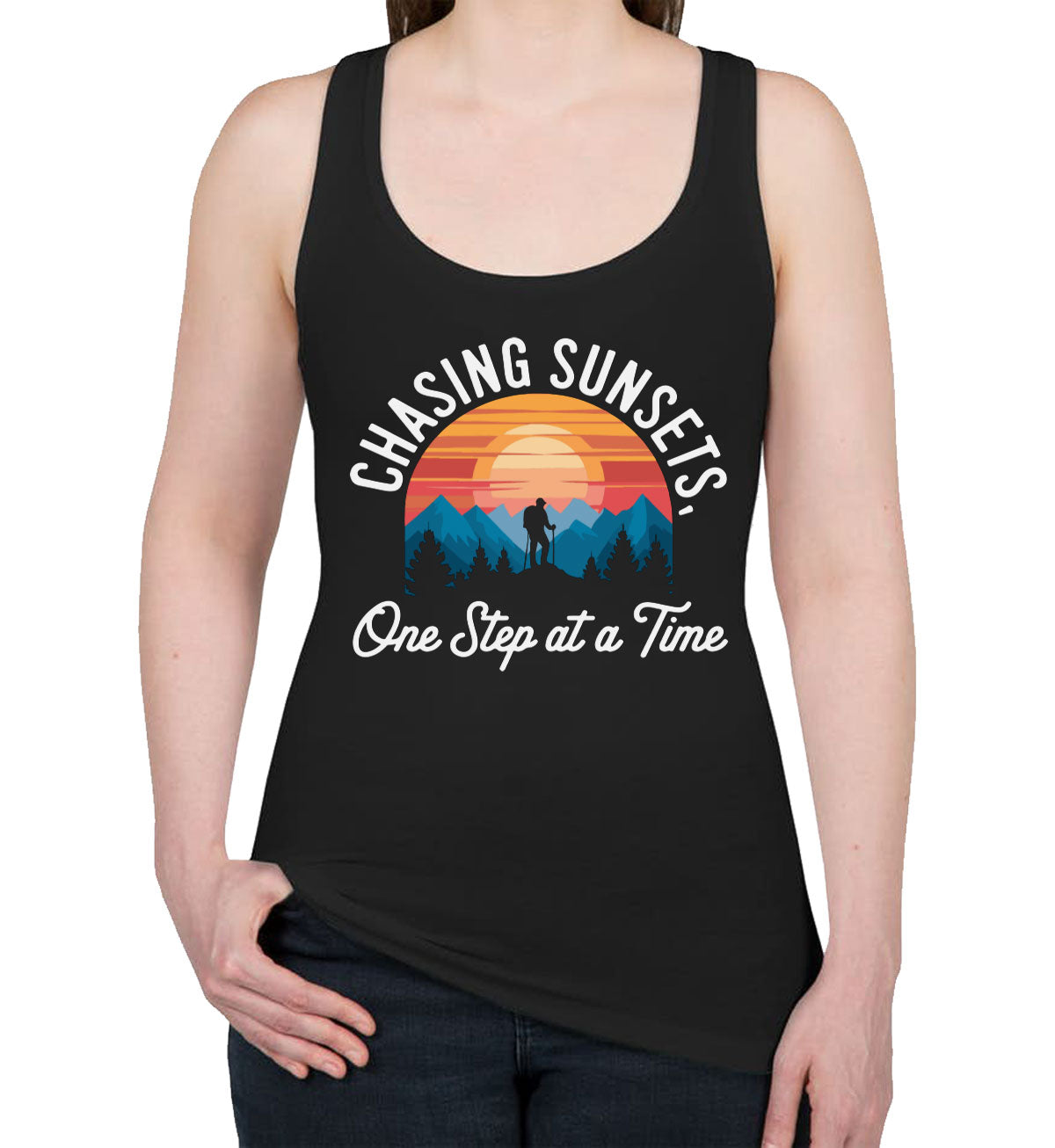 Chasing Sunsets, One Step At A Time Women's Racerback Tank Top