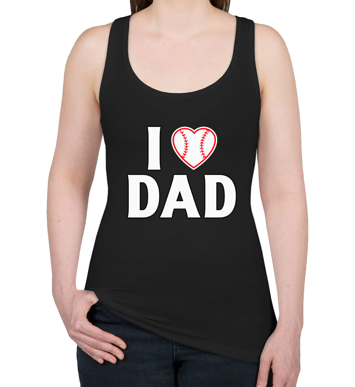 I Love Dad Baseball Heart Women's Racerback Tank Top