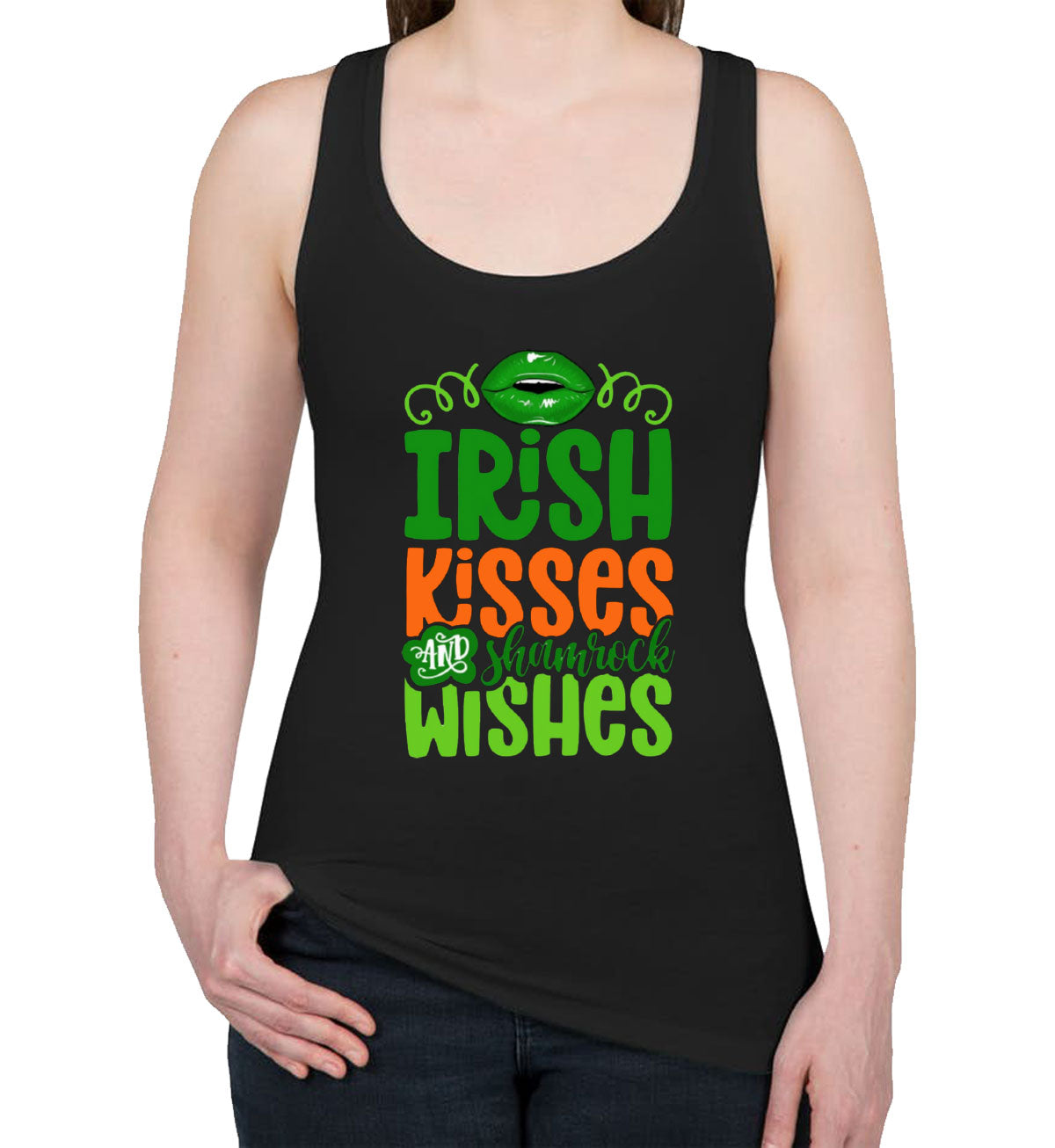 Irish Kisses And Shamrock Wishes St. Patrick's Day Women's Racerback Tank Top