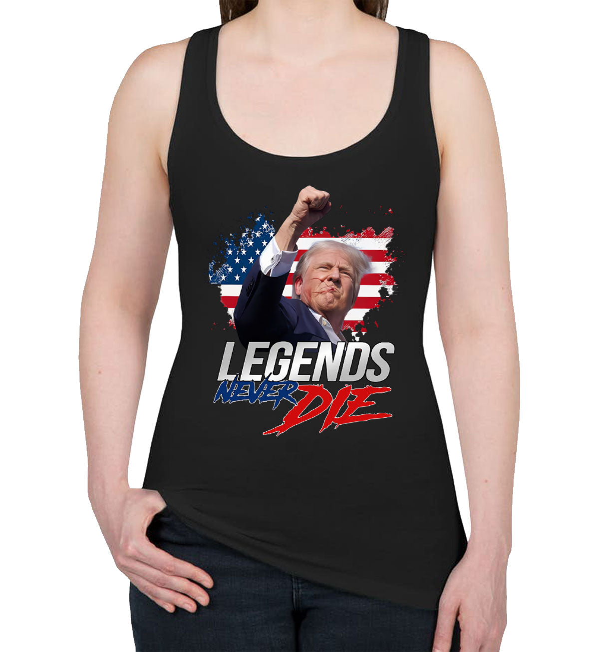 Legends Never Die Trump Women's Racerback Tank Top