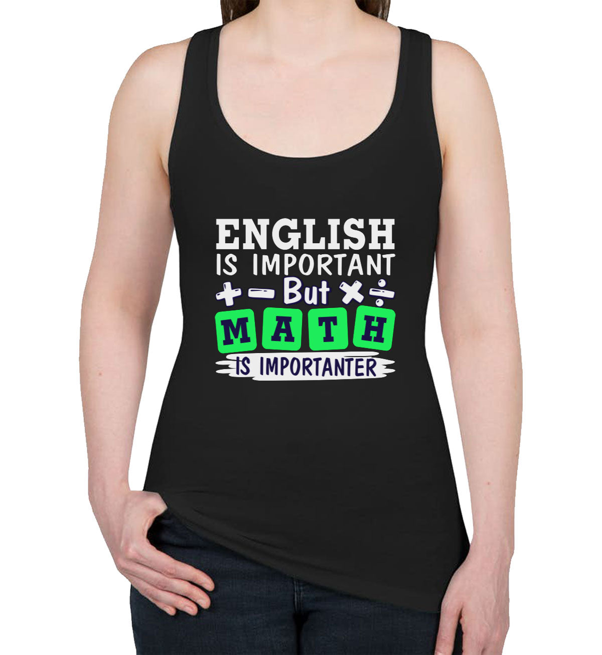 English Is Important But Math Is Importanter Women's Racerback Tank Top