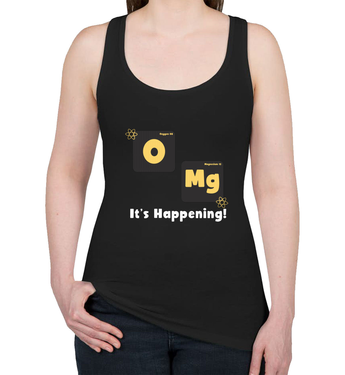 Omg It's Happening Funny Periodic Table Women's Racerback Tank Top