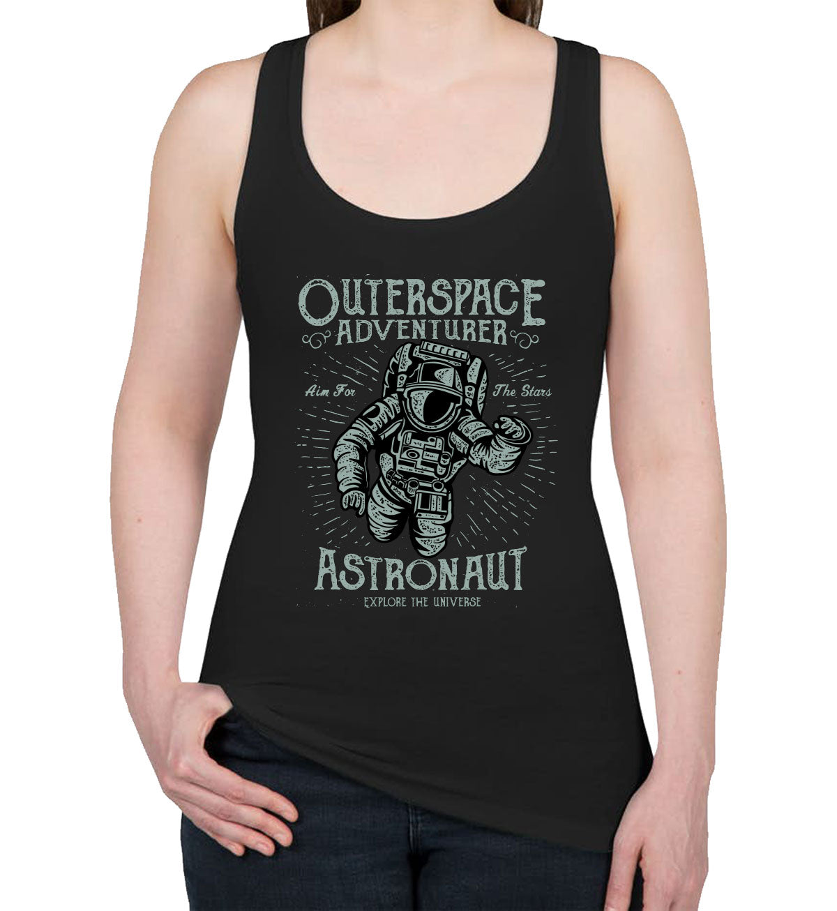 Outerspace Adventurer Astronaut Explore The Universe Women's Racerback Tank Top