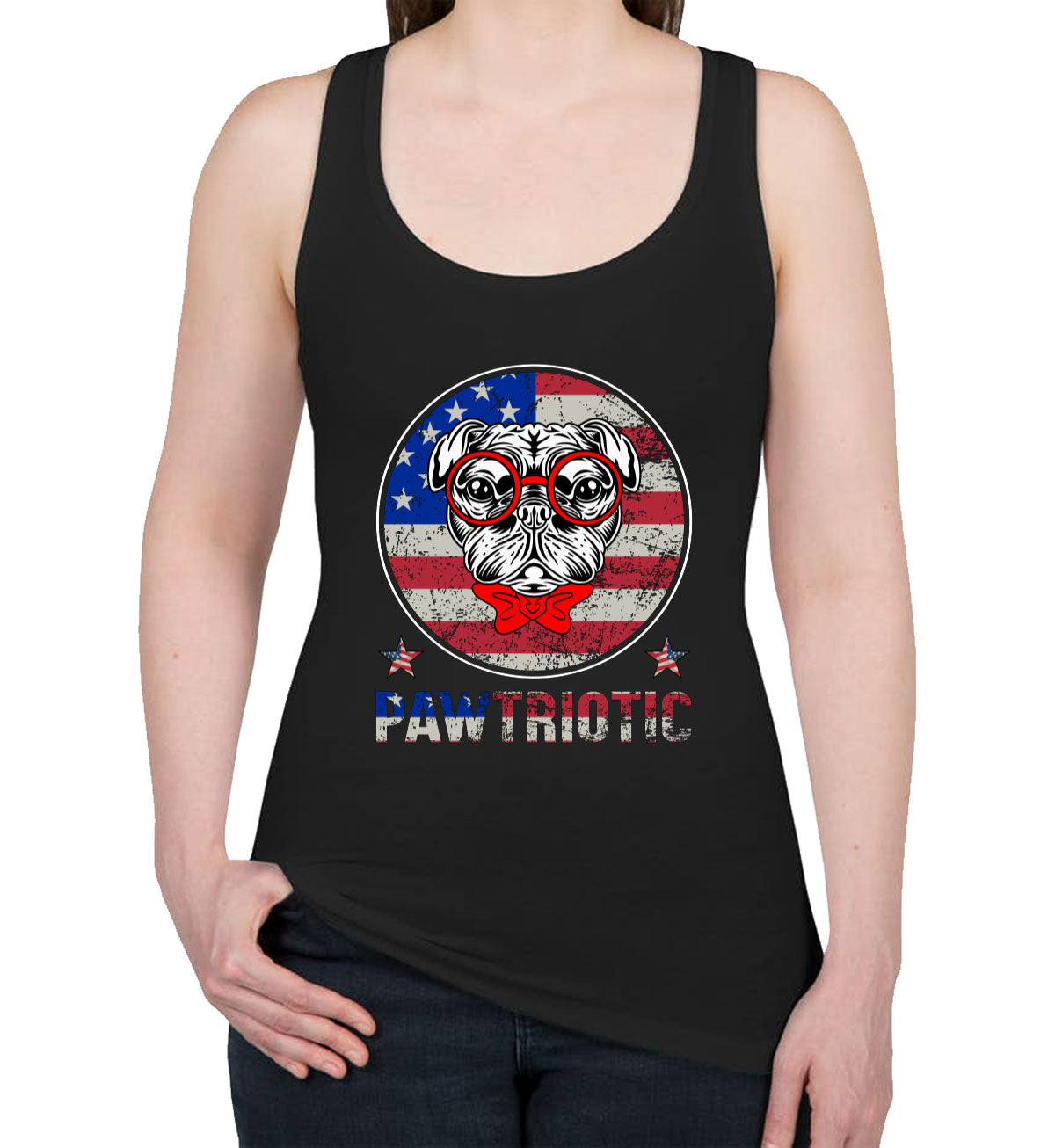 Bulldog Pawtriotic Patriotic Women's Racerback Tank Top