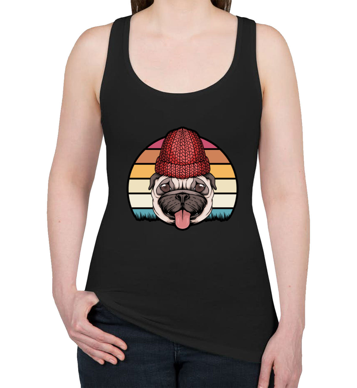 Retro Pug Dog Vintage Women's Racerback Tank Top