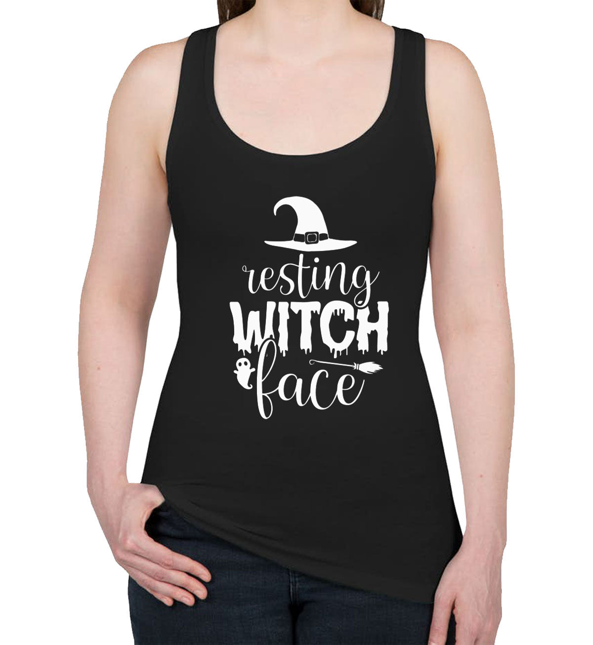 Resting Witch Face Halloween Women's Racerback Tank Top