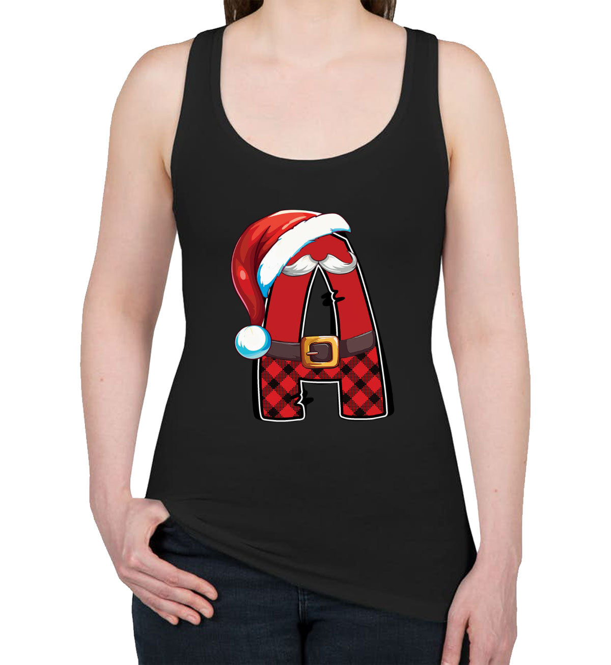 Christmas Santa Alphabet Letters [Custom Initial] Women's Racerback Tank Top