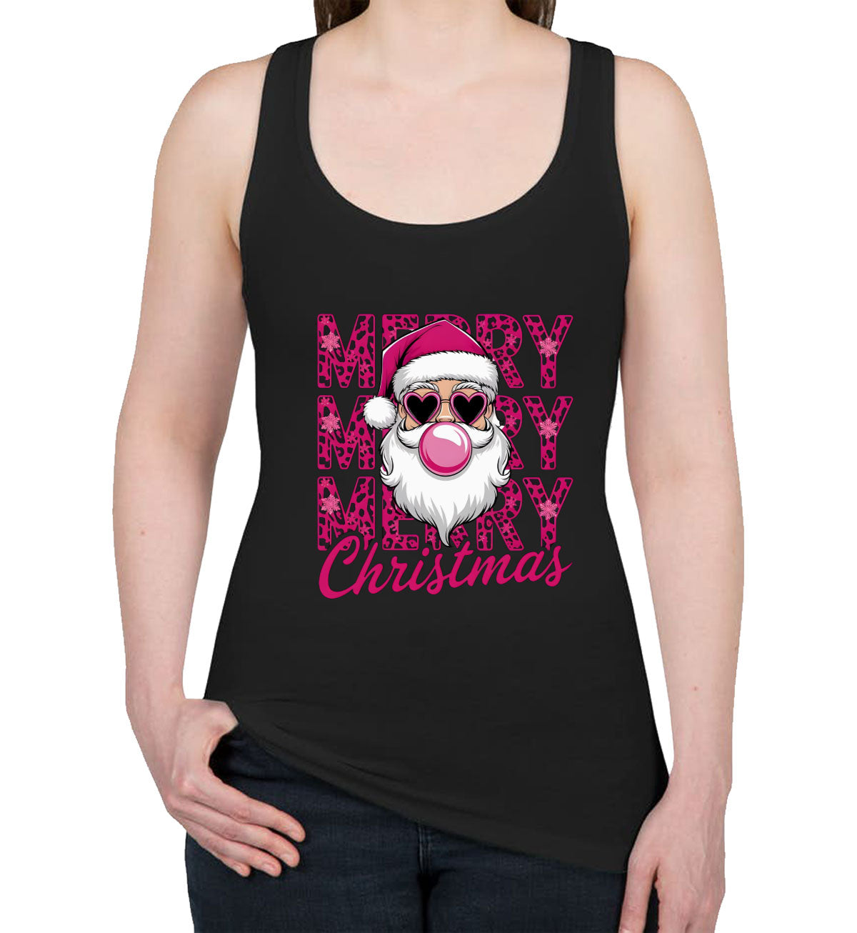 Santa Bubble Gum Merry Christmas Women's Racerback Tank Top