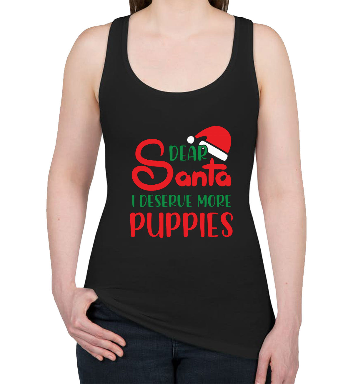 Dear Santa I Deserve More Puppies Christmas Women's Racerback Tank Top