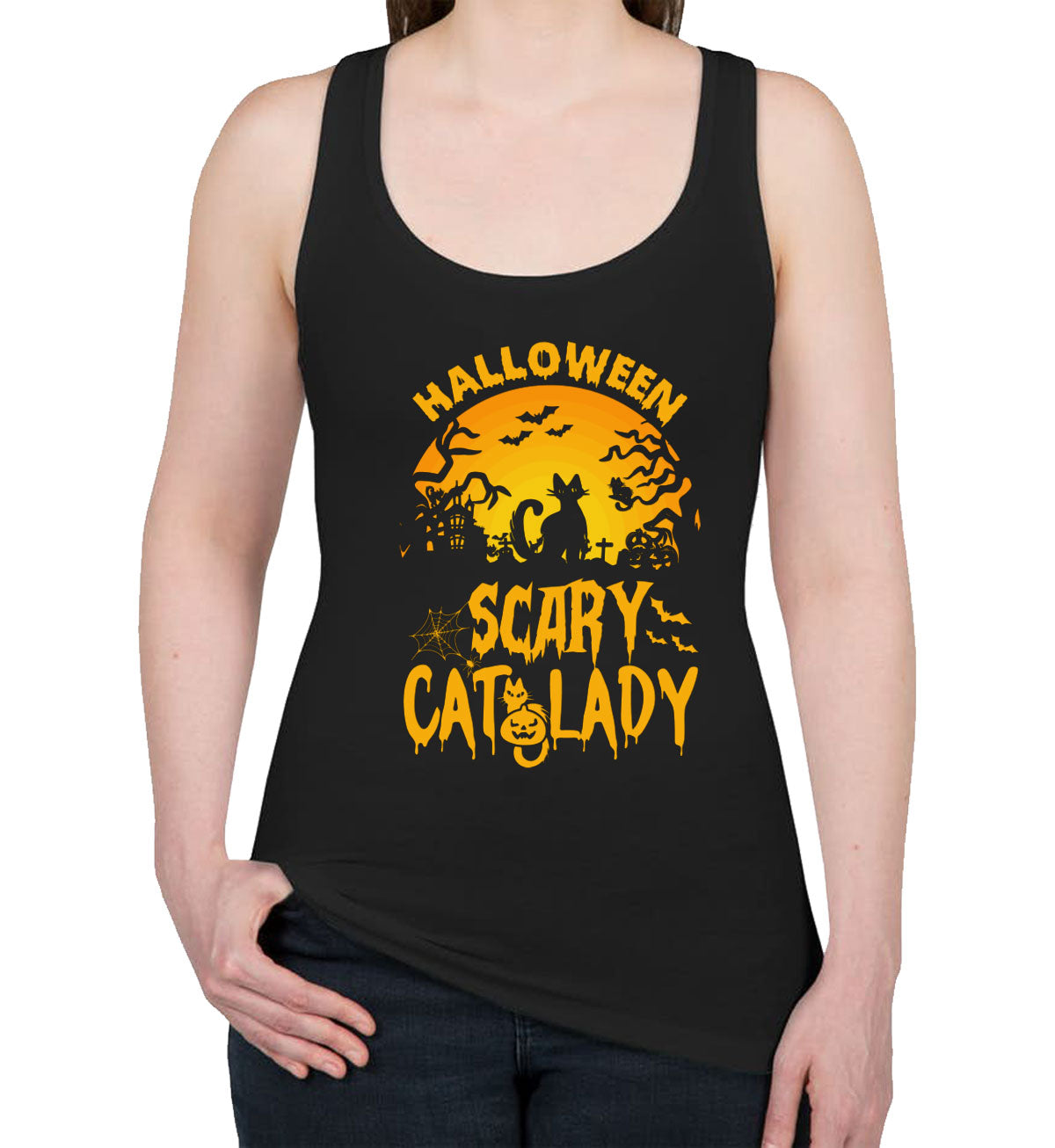 Scary Cat Lady Halloween Women's Racerback Tank Top