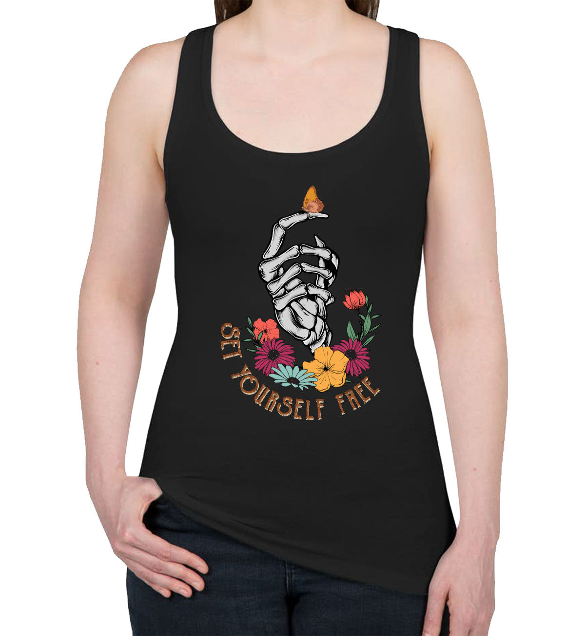 Set Yourself Free Skeleton Halloween Women's Racerback Tank Top