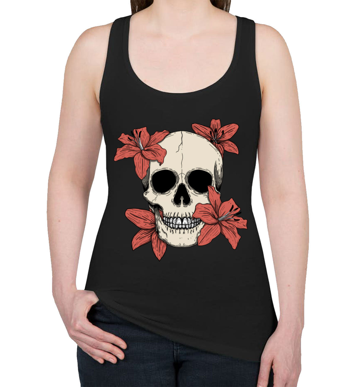 Skull With Flowers Women's Racerback Tank Top