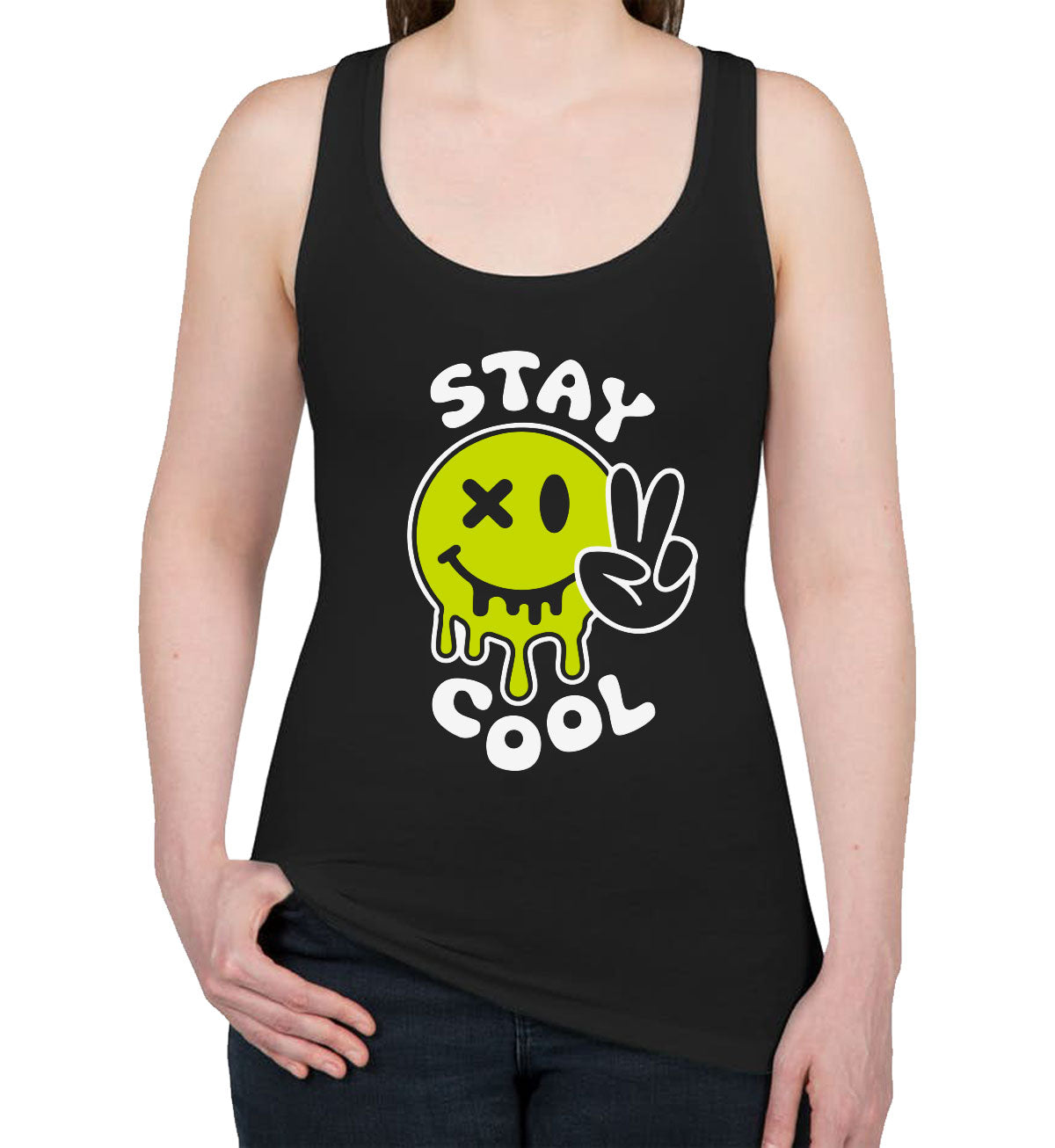 Stay Cool Emoji Face Women's Racerback Tank Top