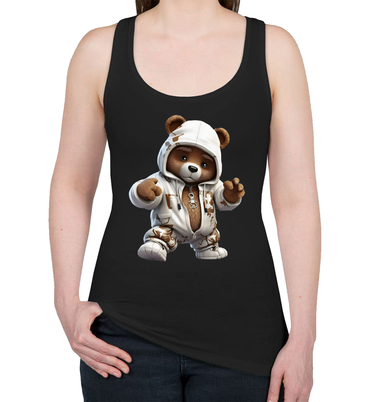 Teddy Bear Wearing Streetwear Women's Racerback Tank Top