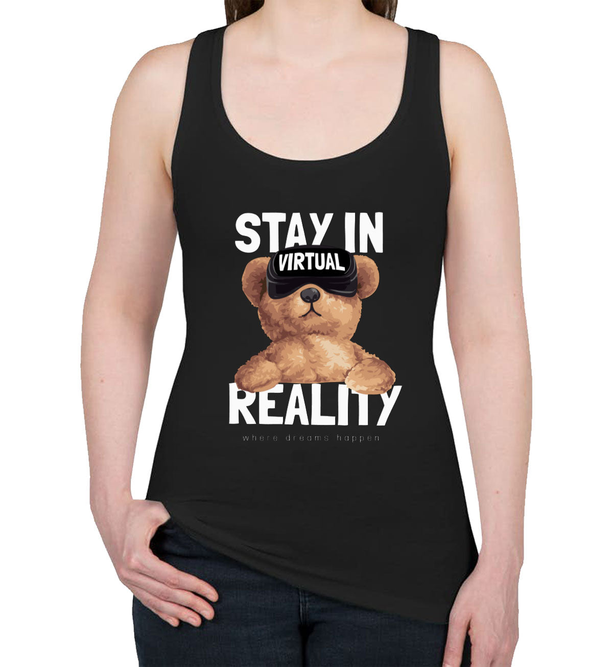 Teddy Bear Stay In VR Women's Racerback Tank Top