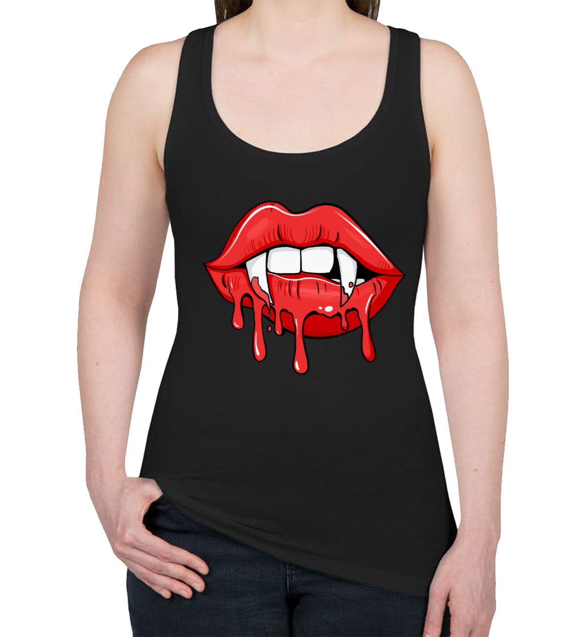 Vampire Pointed Lips Halloween Women's Racerback Tank Top