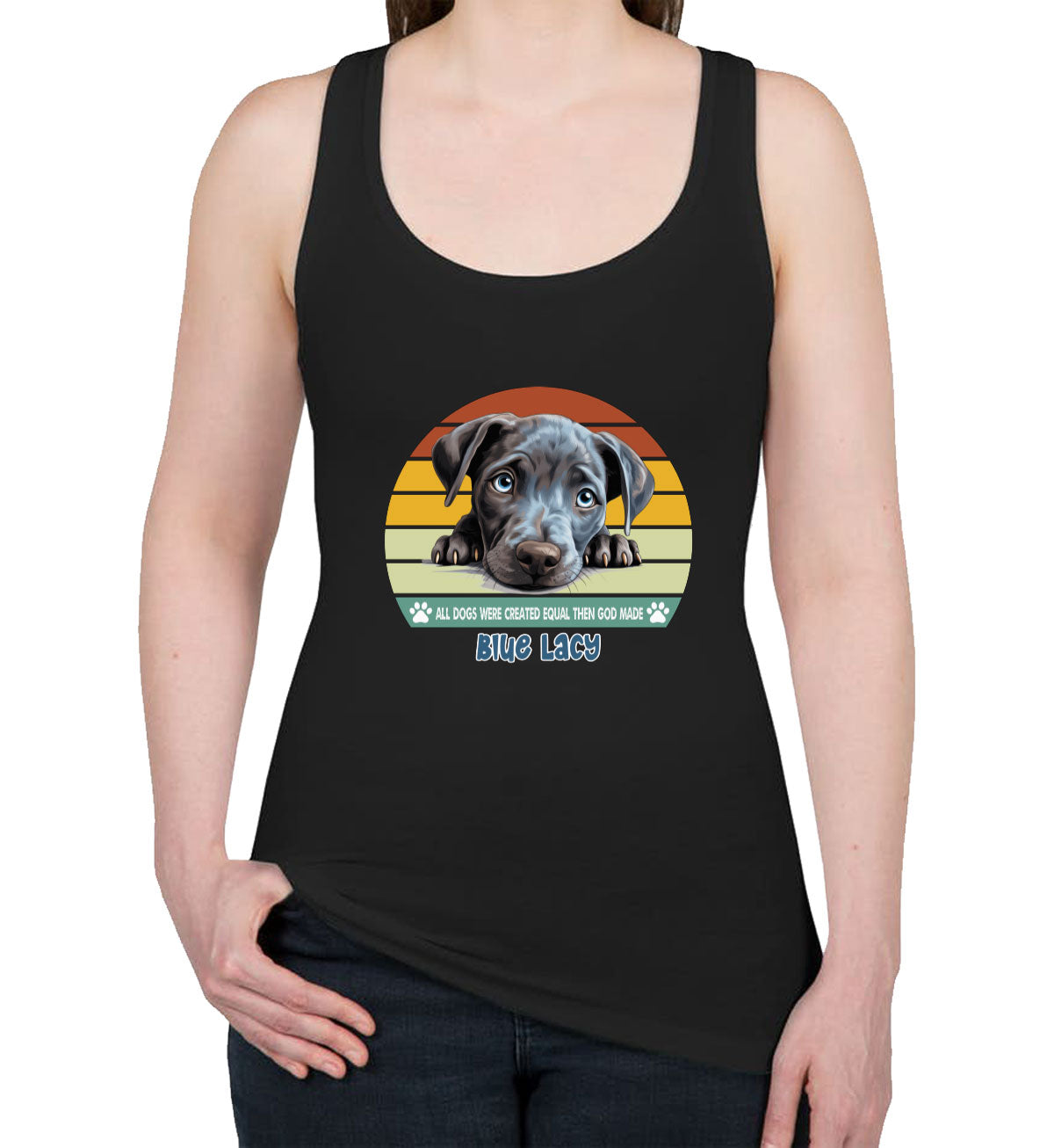 All Dogs Were Created Equal Blue Lacy Women's Racerback Tank Top