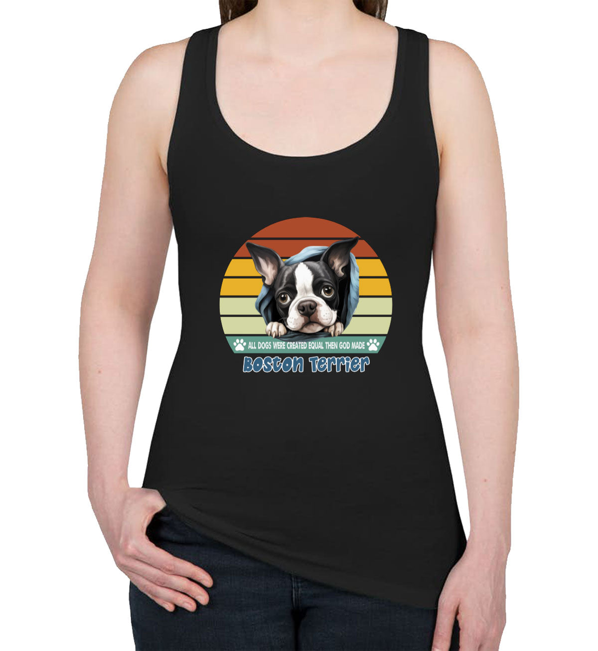 All Dogs Were Created Equal Boston Terrier Women's Racerback Tank Top