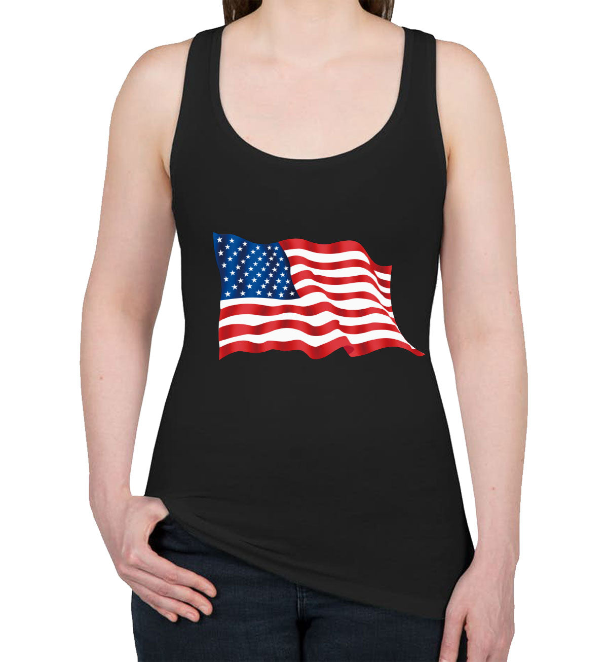 Waving American Flag Patriotic Women's Racerback Tank Top