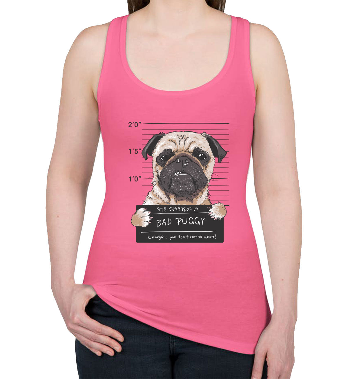 Funny Pug Dog Mugshot Women's Racerback Tank Top