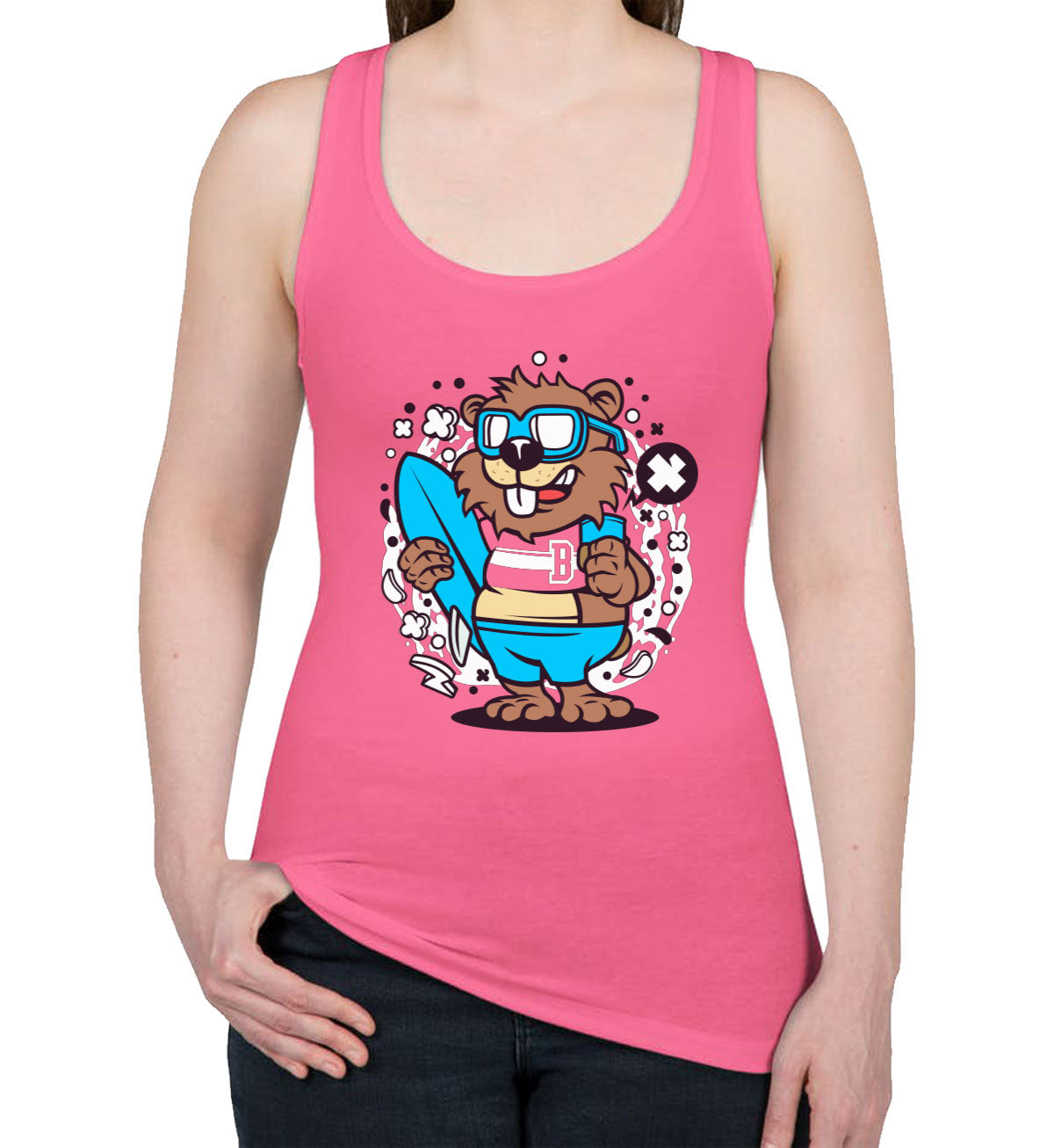 Surfing Beaver Women's Racerback Tank Top