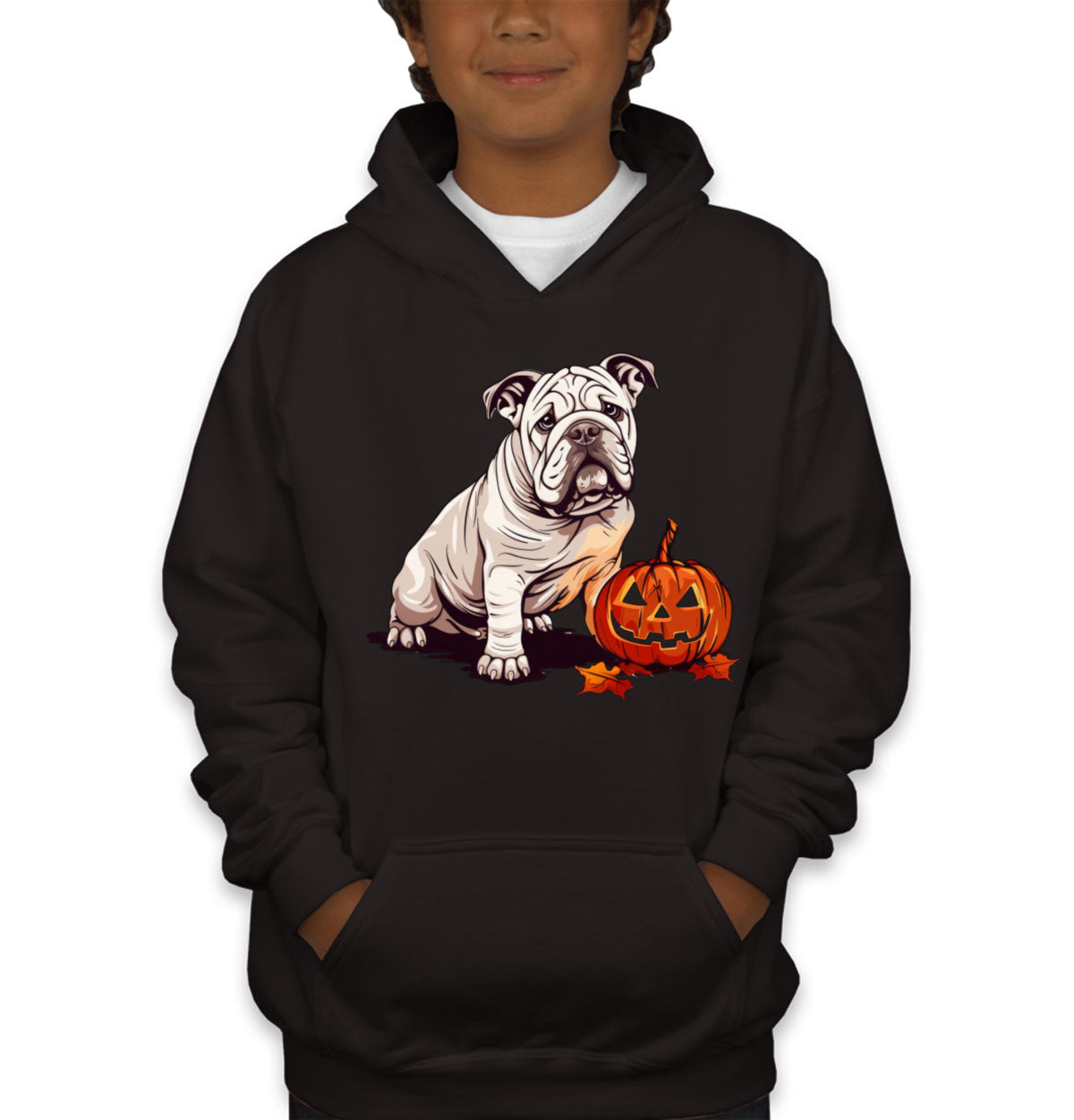 Bulldog With Halloween Pumpkin Youth Hoodie