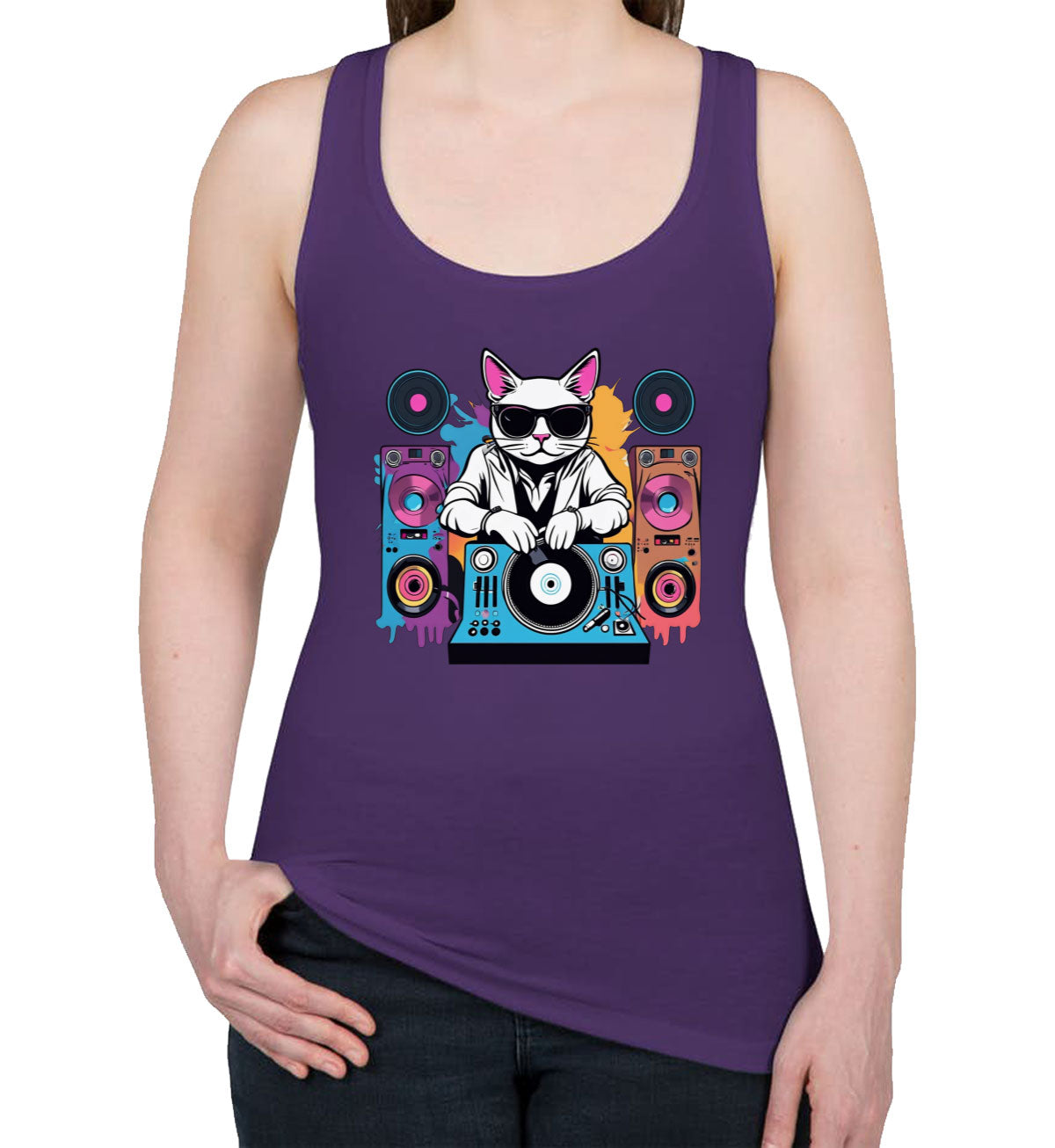 Cool Dj Cat Women's Racerback Tank Top